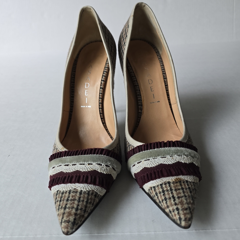 Casadei Women's Plaid Heels - Brown and Cream